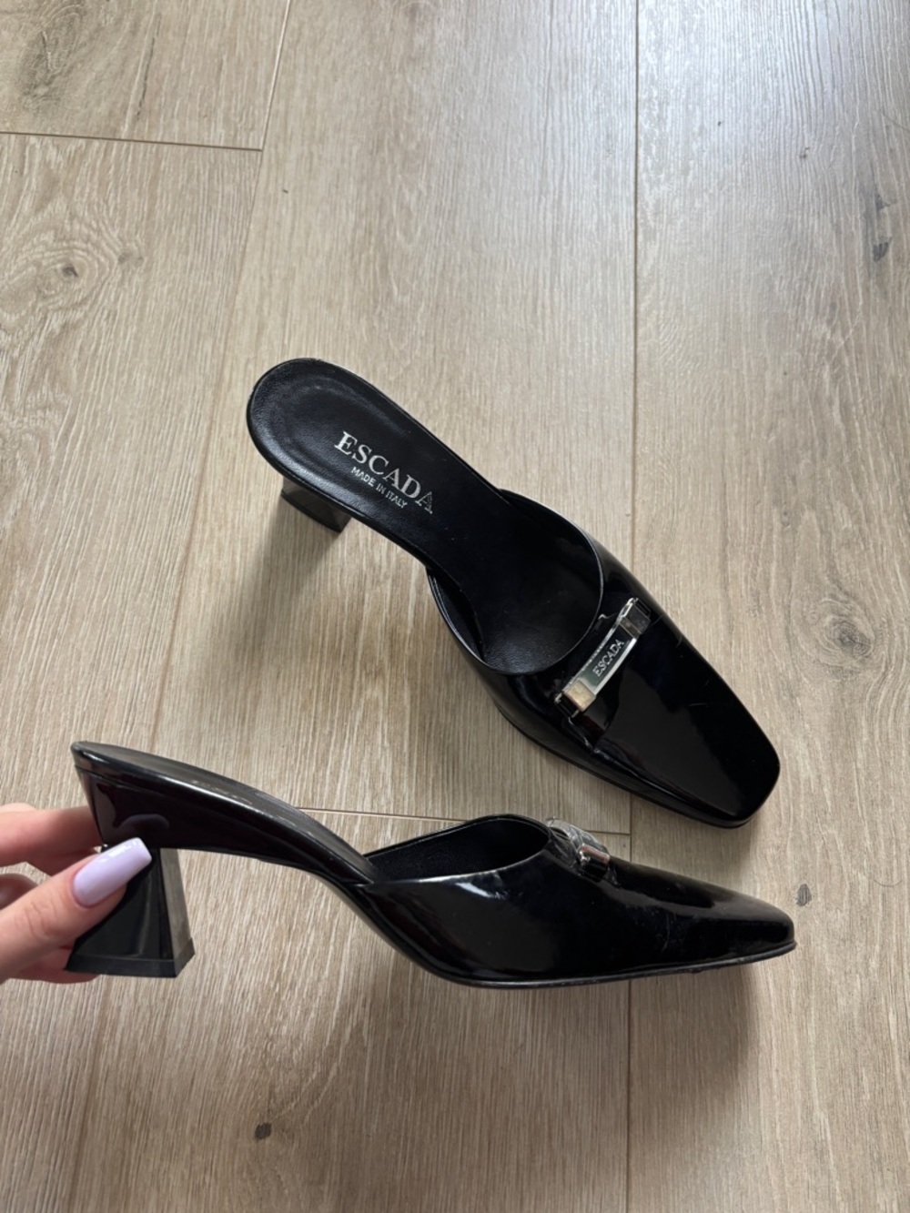Escada Black Patent Leather Mules - Size 36.5